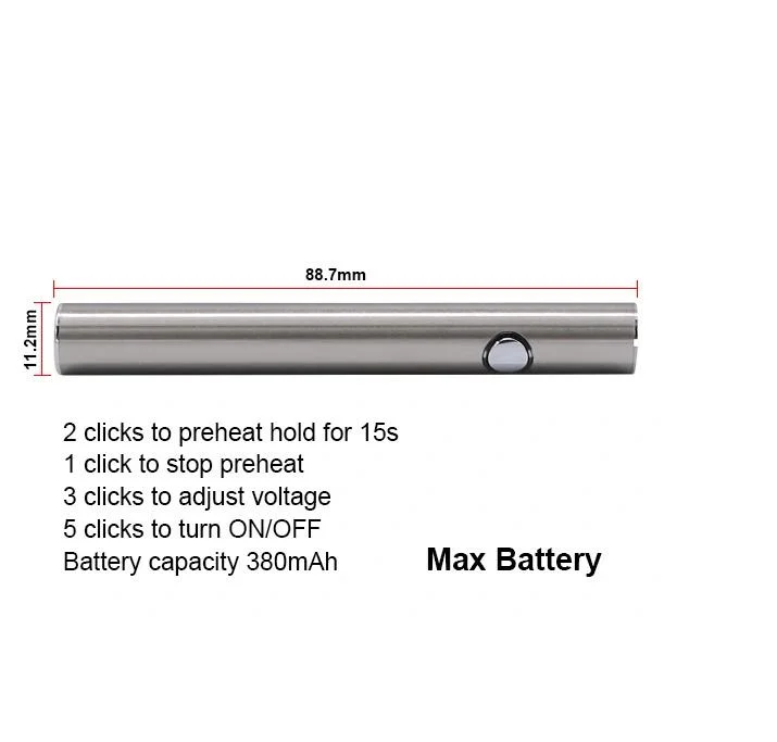 Bottom Charge Max Preheat Battery 380mAh VV 510 for Liberty V9 Thick Oil Cartridge Tank Vs Ooze