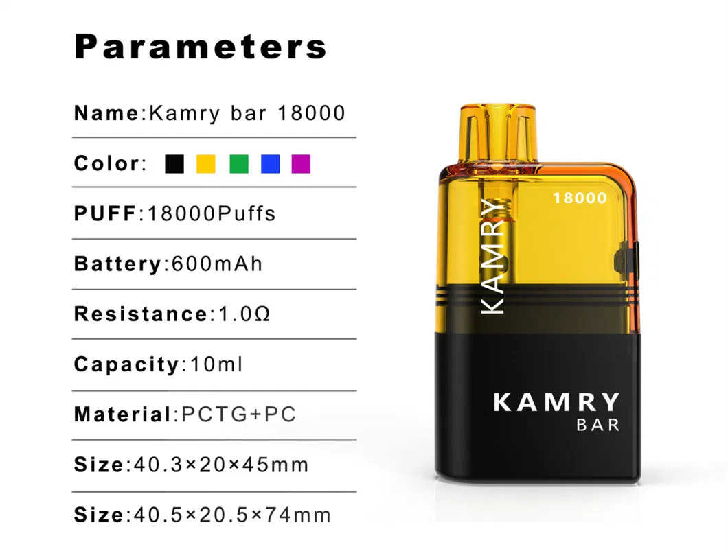 Kamry Bar Wholesale Vapes E-Cigarette 18000 Puff 10ml Pod Capacity Elf/Bar Empty Vape Refillable/ Disposable Vaporizer