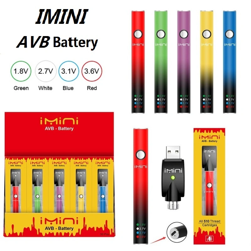 Imini Adjust Voltage Button Custom Logo E-Cig Charger 510 Battery Wholesale Vape Pen 510 Thread Batteries for Cartridges Rechargeable 380mAh E Cigarette OEM USA