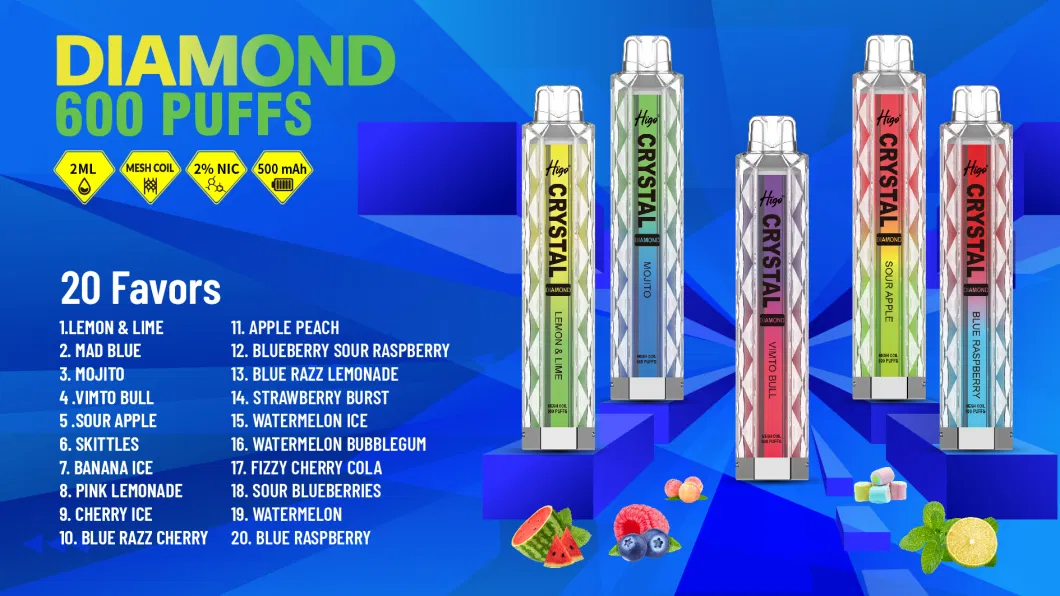 2023 UK Best Selling Cheape 2ml 600 Puffs Higo Crystal Diamond Disposable Vape Wholesale