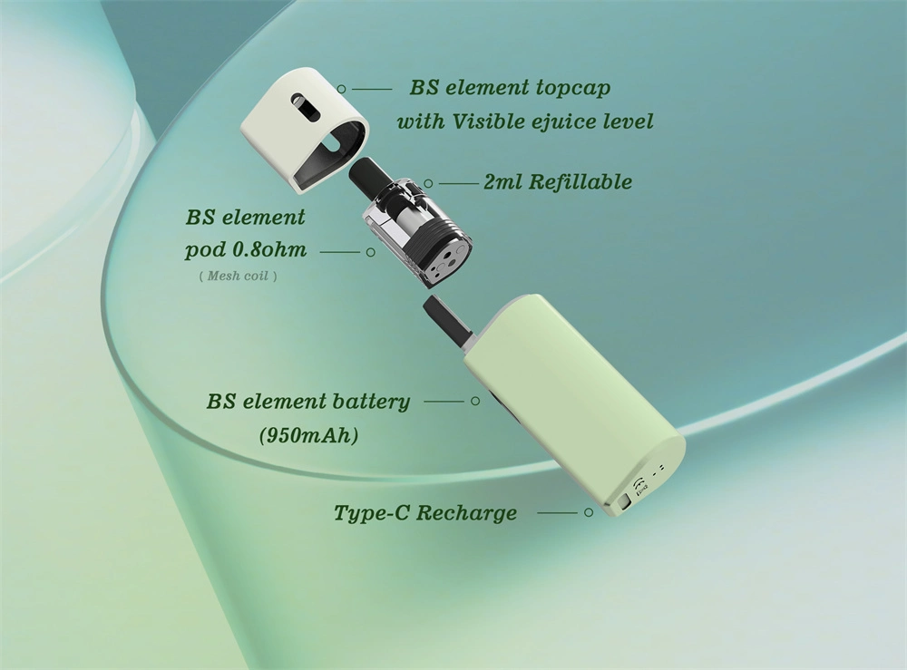 2ml Oil Storage Capacity BS Element Refillable Vape 950mAh Battery Oil Filled E-Cigarette Can Be Recycled While Trying Multiple Flavors up to 20W Vape Pen