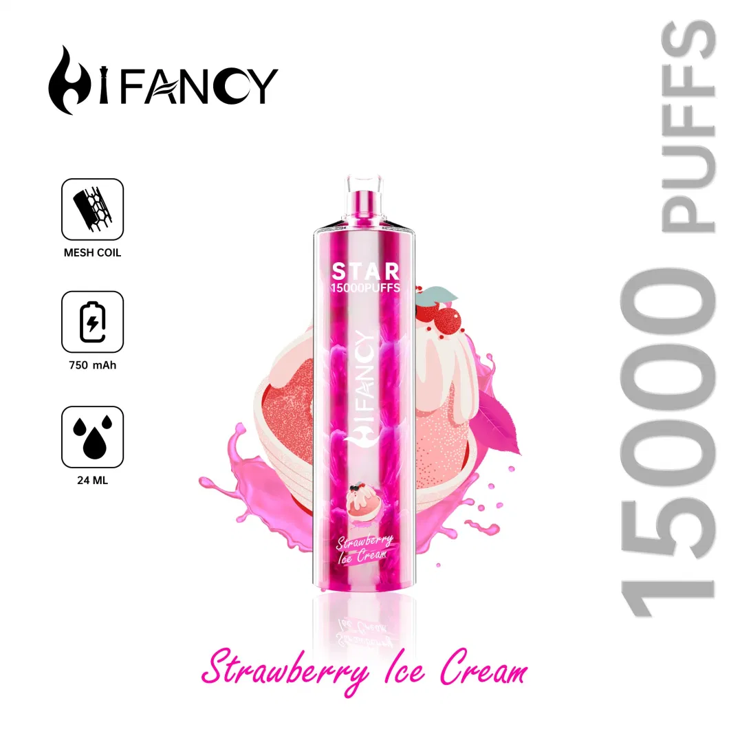 Hifancy 15K Puffs Bar E Cigarette Disposable Vape Puff 16000 Me Coil 2% 3% 5% Crystal Vape 750mAh Rechargeable Battery 24ml Prefilled Carts Pod Vapes