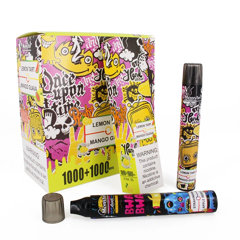 Monster Dual Dual Flavors Vape Pen 1000+1000puffs Disposable Vape 3+3ml Vape Juice Factroy Supply 10 Flavors Available