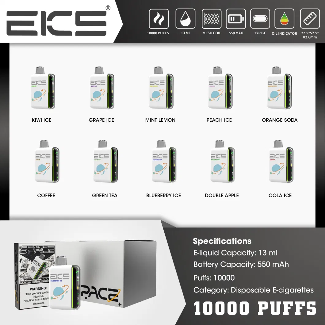 Eks Space 10000 Puffs 13ml OEM Custom Manufacturers Wholesale Rechargeable Fruit Disposable Electronic Cigarette Vape