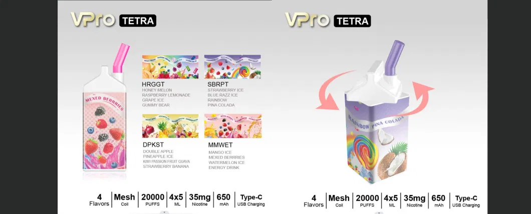 Vape 20000 Vpro Tetra Rechargeable Vaping, 5% Nicotine OEM Service Disposable Pufff E-Cigarette Ecigs