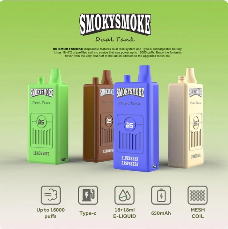 E Cigarette BS Smokysmoke Puff 16000 Disposable Vape Pen 36ml Juice Flavor Mesh Coil Child Lock Built-in Smart Display Power Adjustable Vs Randm Mrvi Razz Bar