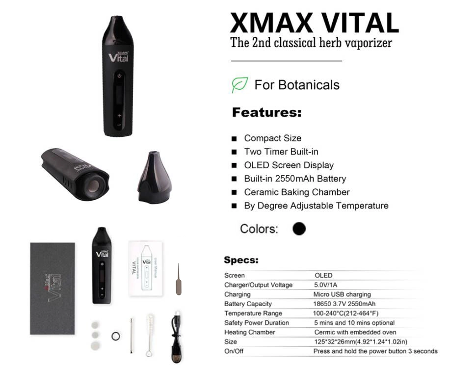 Xmax Vital Amazon Best-Selling Dry Herb Vapor 15s Fast Heating up Vape Vaporizer