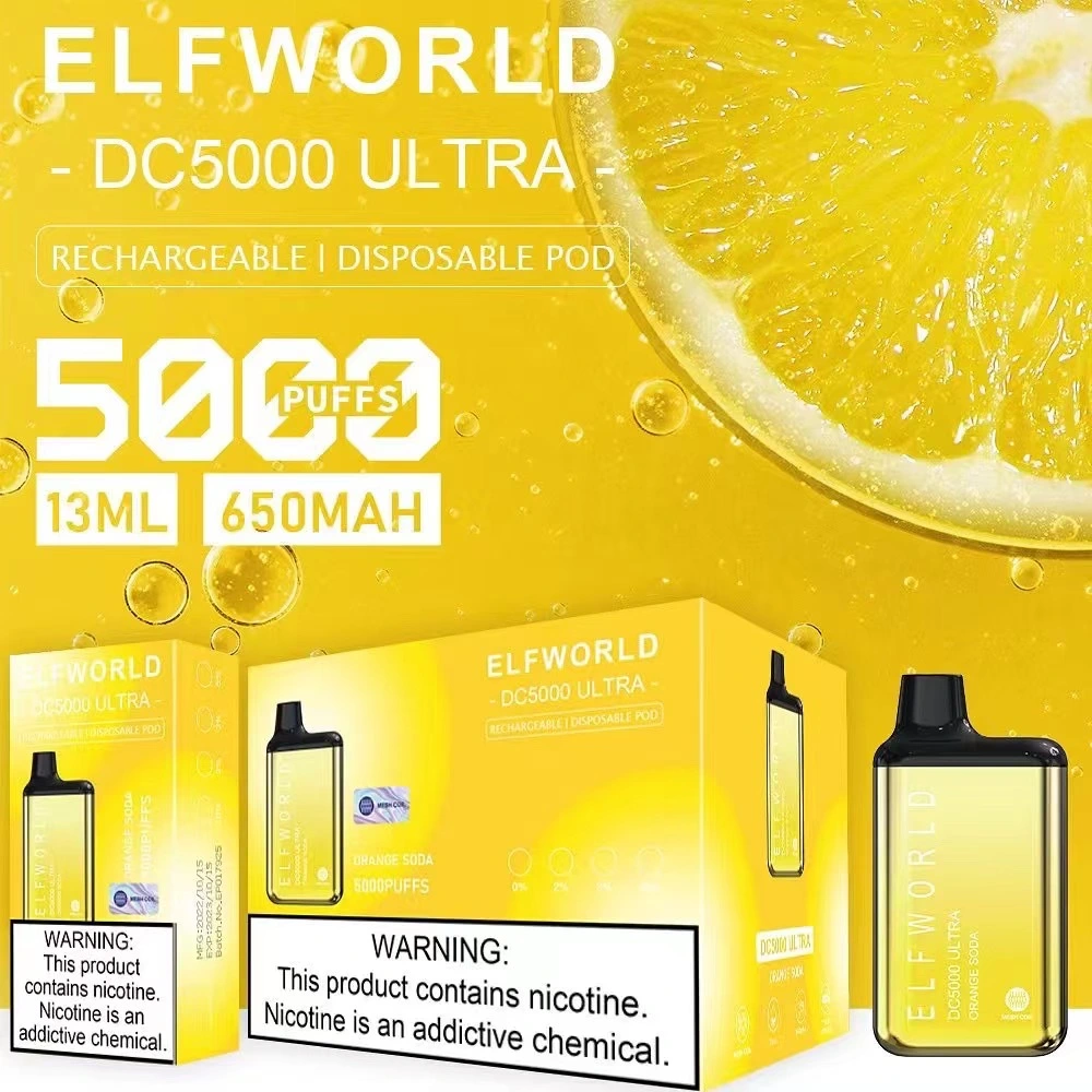 100% Factory Price Elfworld DC 5000puffs Disposable Vape with Rechargeable 13ml Ejuice