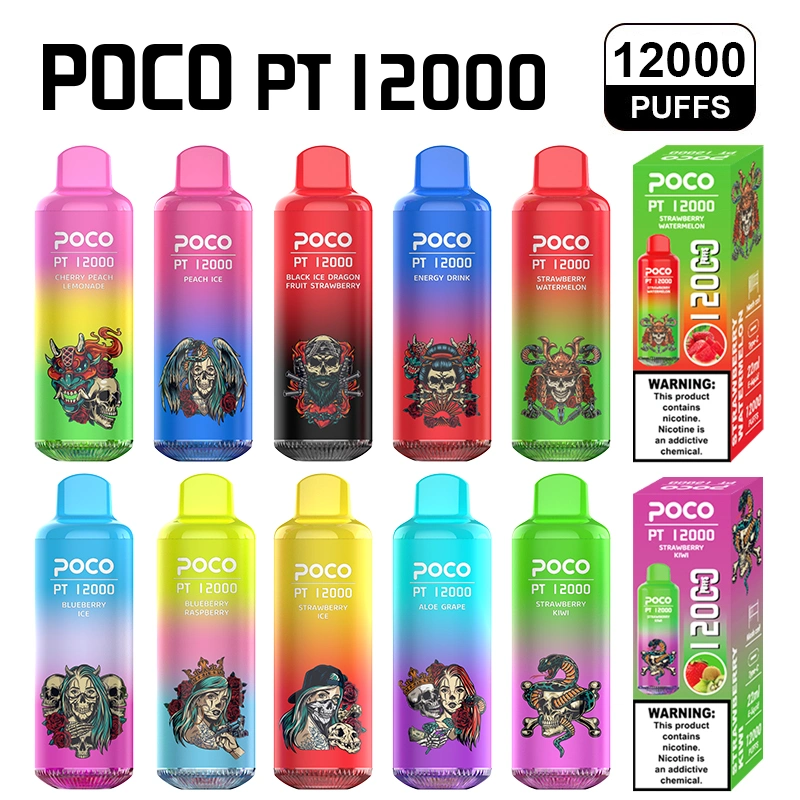 Original 12000 Puffs Electronic Cigarette Poco PT12000 Disposable Vape Pen Rechargeable Airflow Adjustable 22ml 10 Flavors Device Vapor Pen EU USA Warehouse