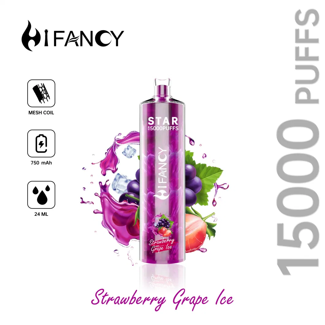 Hifancy 15K Puffs Bar E Cigarette Disposable Vape Puff 16000 Me Coil 2% 3% 5% Crystal Vape 750mAh Rechargeable Battery 24ml Prefilled Carts Pod Vapes