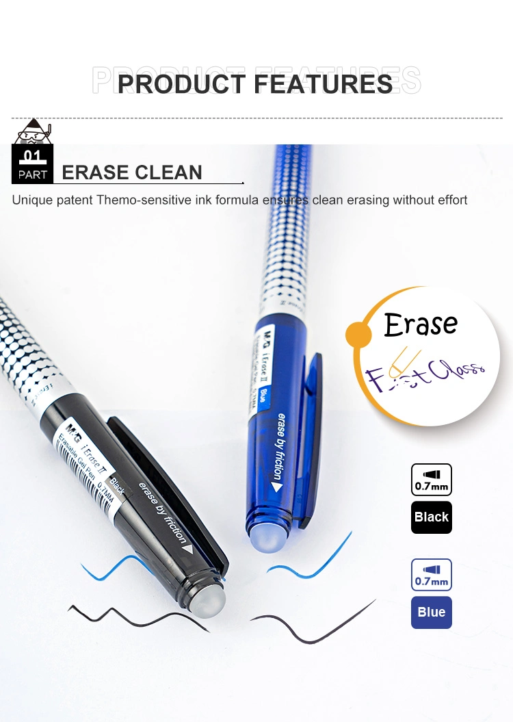 M&G Hot Wholesale Erasable Gel Pens with Eraser Black Ink 0.7mm Best Selling Erasable Pens in Euro Erasable Gel Pen for Kids