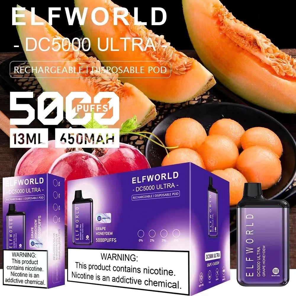 100% Factory Price Elfworld DC 5000puffs Disposable Vape with Rechargeable 13ml Ejuice