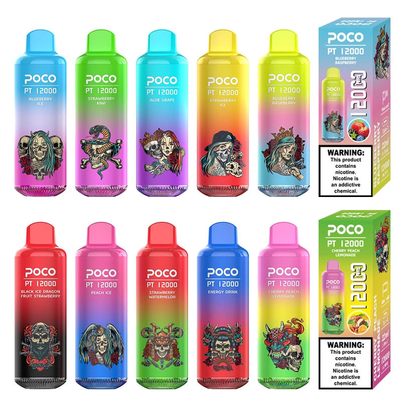 Original 12000 Puffs Electronic Cigarette Poco PT12000 Disposable Vape Pen Rechargeable Airflow Adjustable 22ml 10 Flavors Device Vapor Pen EU USA Warehouse