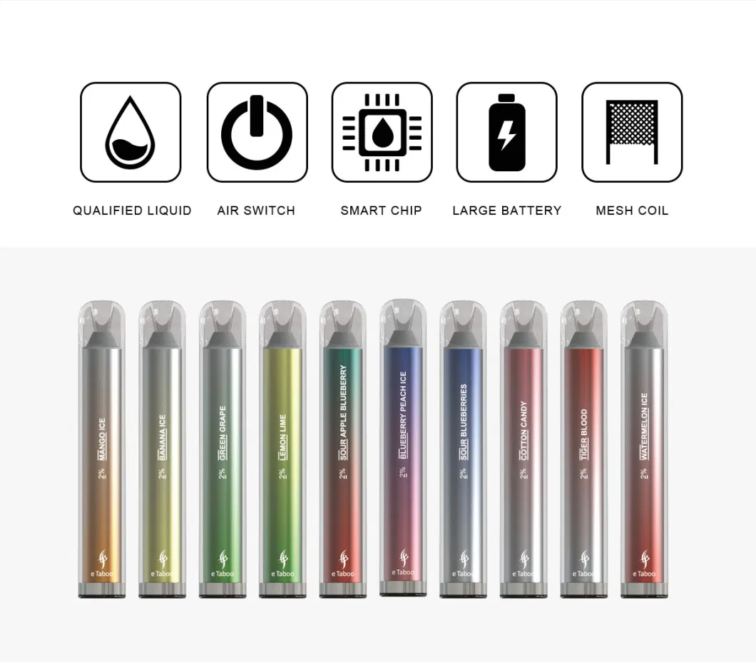 Etaboo Disposable E-Cigarette 600 Puff Vape Pen 10 Flavour 0, 2%, 5% or Customized Salt Nicotine with Factory Price Directly