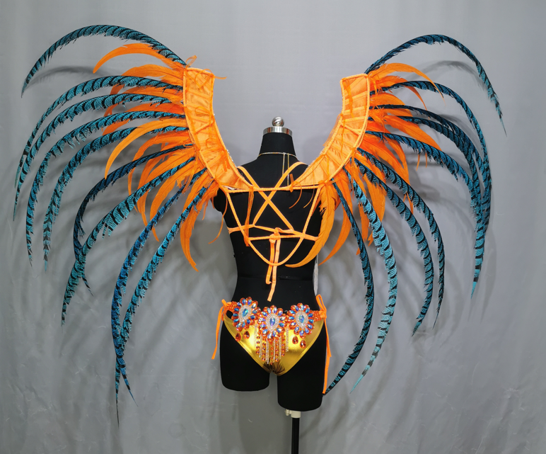 High Quality Handmade Samba Rio Carnival Wire Bra+Panty+Feather Headdress with Stone Sexy Belly Dancing Costume