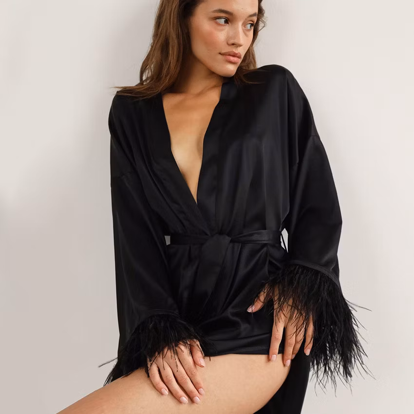Women Short Bridesmaid Feather Robe
