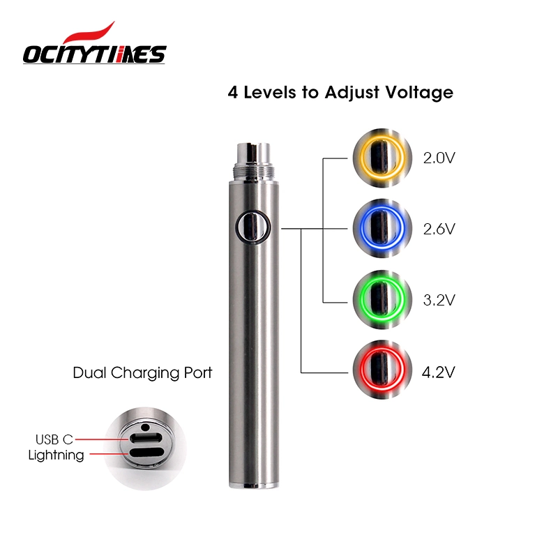 2.0V/4.2V Adjustable Voltage E Cigarette Vaporizer 650mAh Pen 510 Thread Cartridges Vape Battery