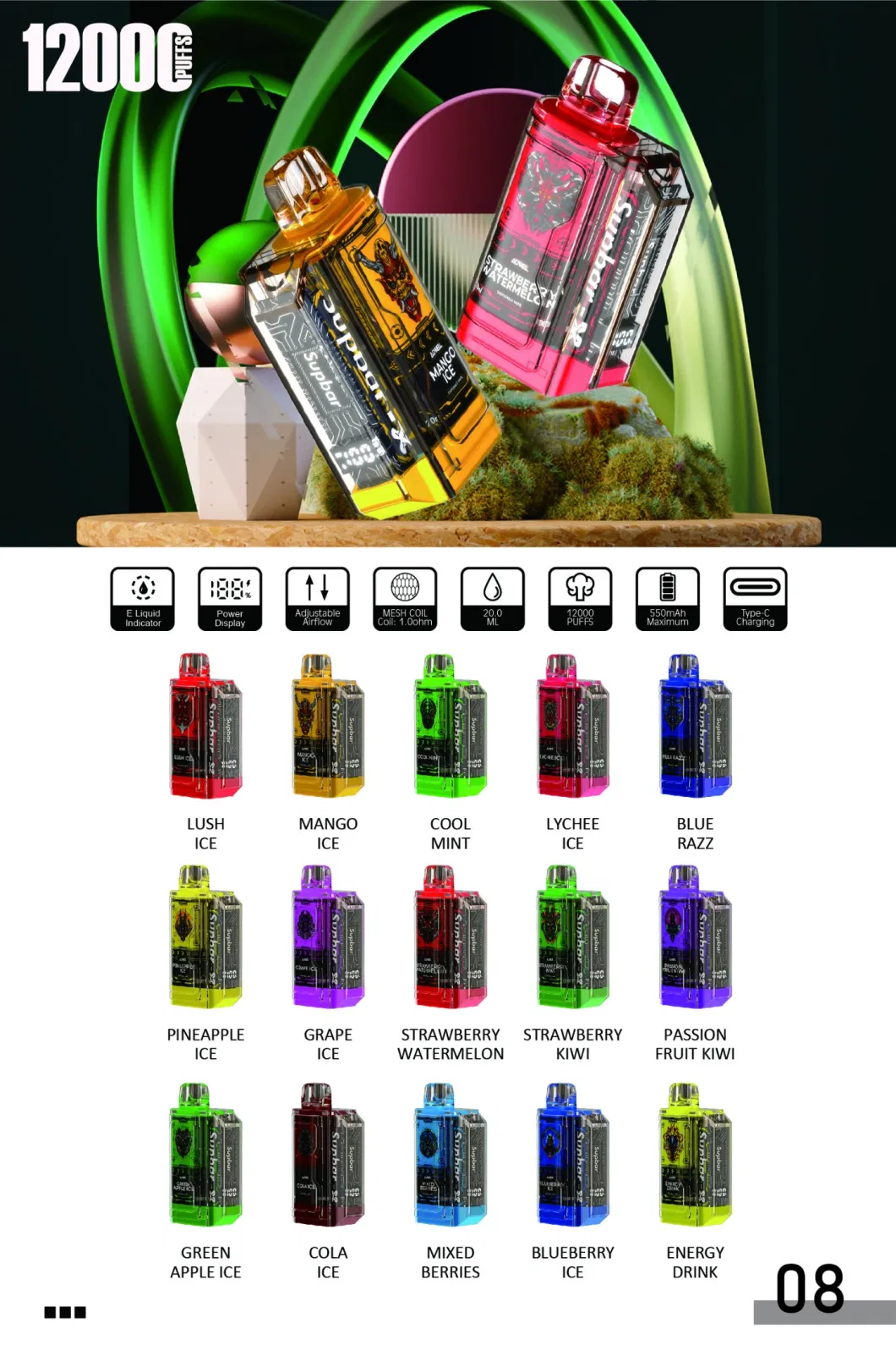 Hot Sell Factory Supbar-X 12000 Puff Disposable Electronic Cigarette Wholesale Vaporizer Pot