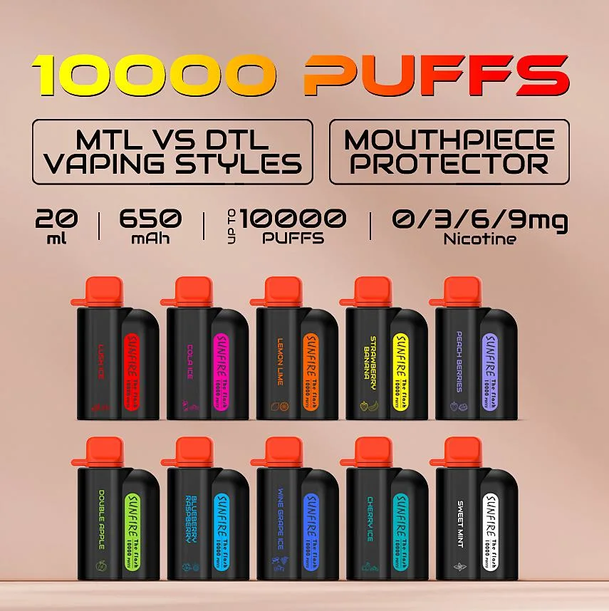 Mtl/Dtl 20ml Sunfire Disposable Vape Pen Mesh Coil Big Smoke Hookah Vapor Elf Wholesale Vapes 0% 0.3% 0.6% 0.9% Nic Puff Bar with Type-C Factory Supply OEM/ODM