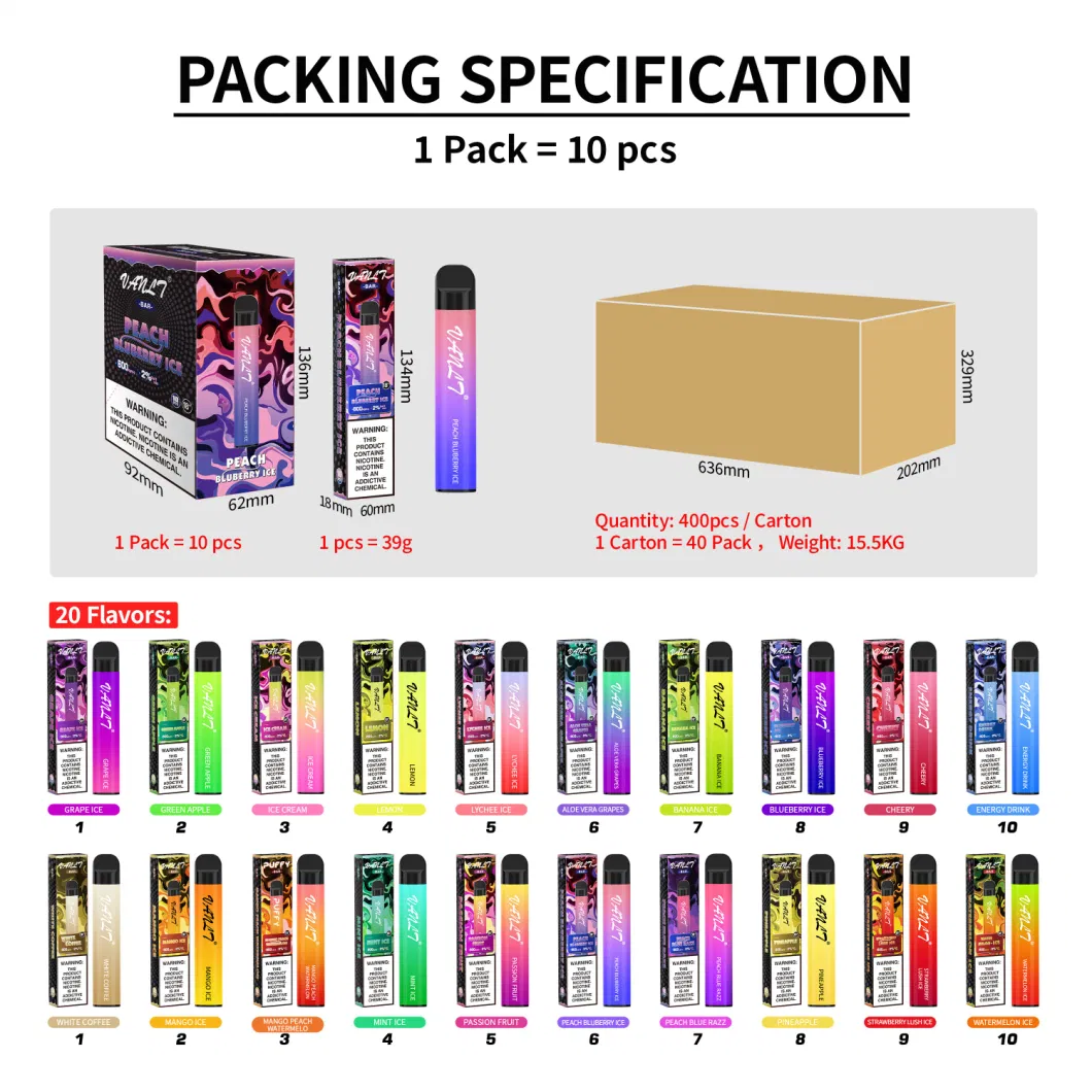 Original Factory Vanlt Cubar 600 800 Puffs Disposable Vape Pen Disposable Elf Vape Bar 380mAh Battery 2ml E-Cigarette