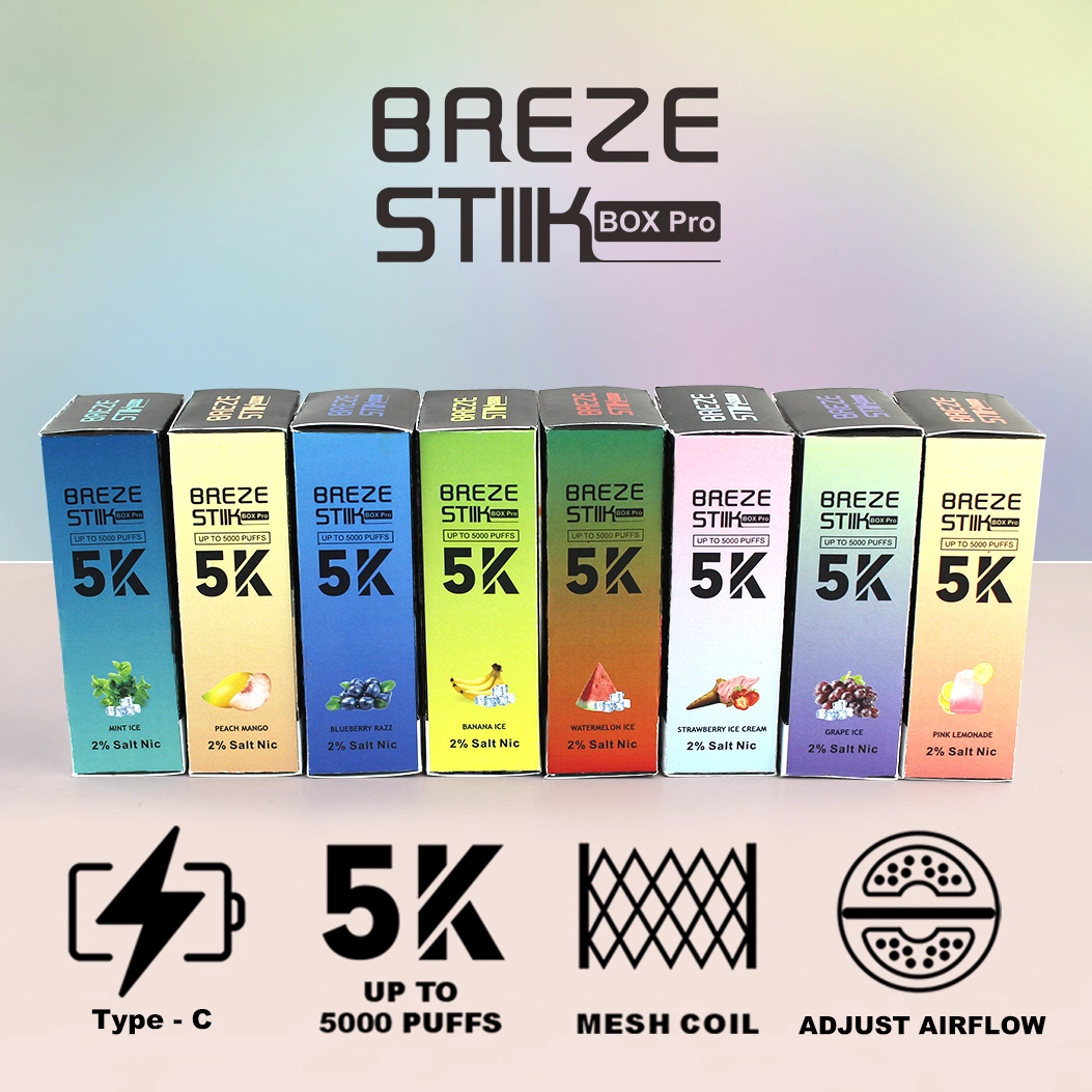 Hot Sale Breze Stiik Box PRO 5000 Puffs 12ml Prefilled Rechargeable E-Cigarette Pen Disposable Vape Pen 5K Puffbar Vaper Puffbar Ecigs Support Ship to Israel