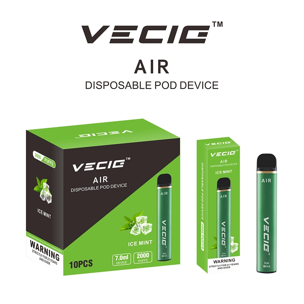 UK Market Best Popular Disposable Vape Vecig Air 2000puff Grade a Battery Vaporizer Pod Vape Pen Electronic Cigarette