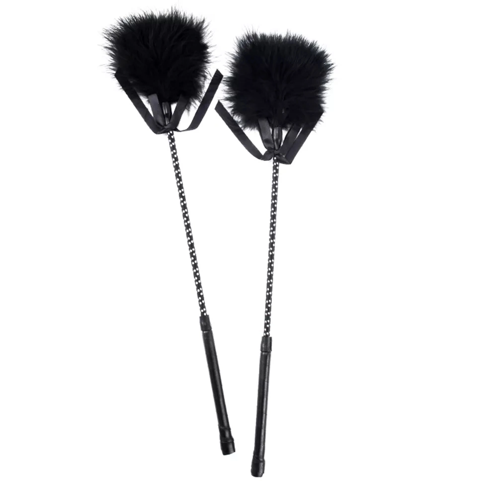 Flirt Tickler Erotic Feather with Fetish Punish Leather Spank Whip Nipple Labia Seduction Tickler Stimulate Feather Stick