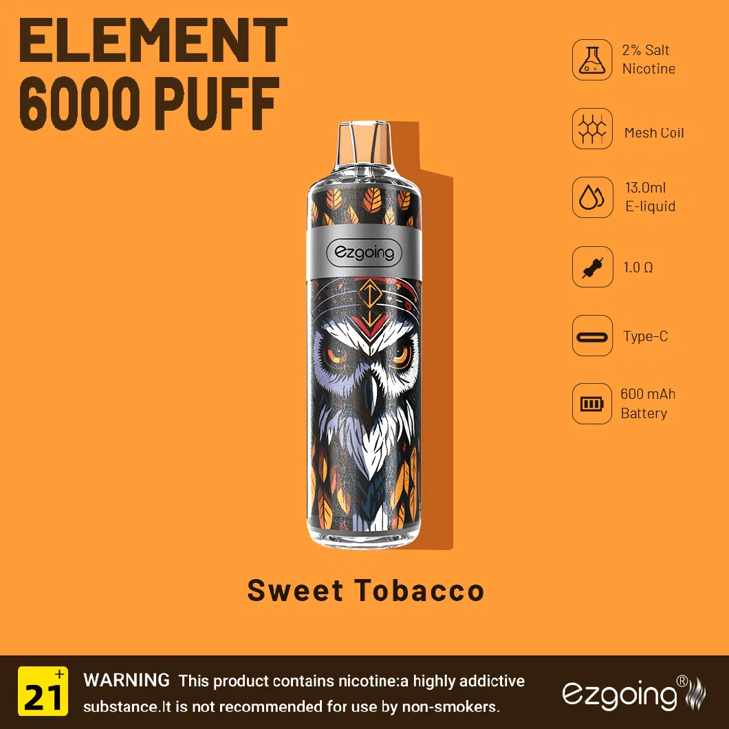 Ezgoing 6000 Puffs Factory Bars Direct Sale Vapes Big Disposable Elf Vape Pen Rechargeable Nicotine Free 2% Juice Vaporizer Flavored E Cigarette