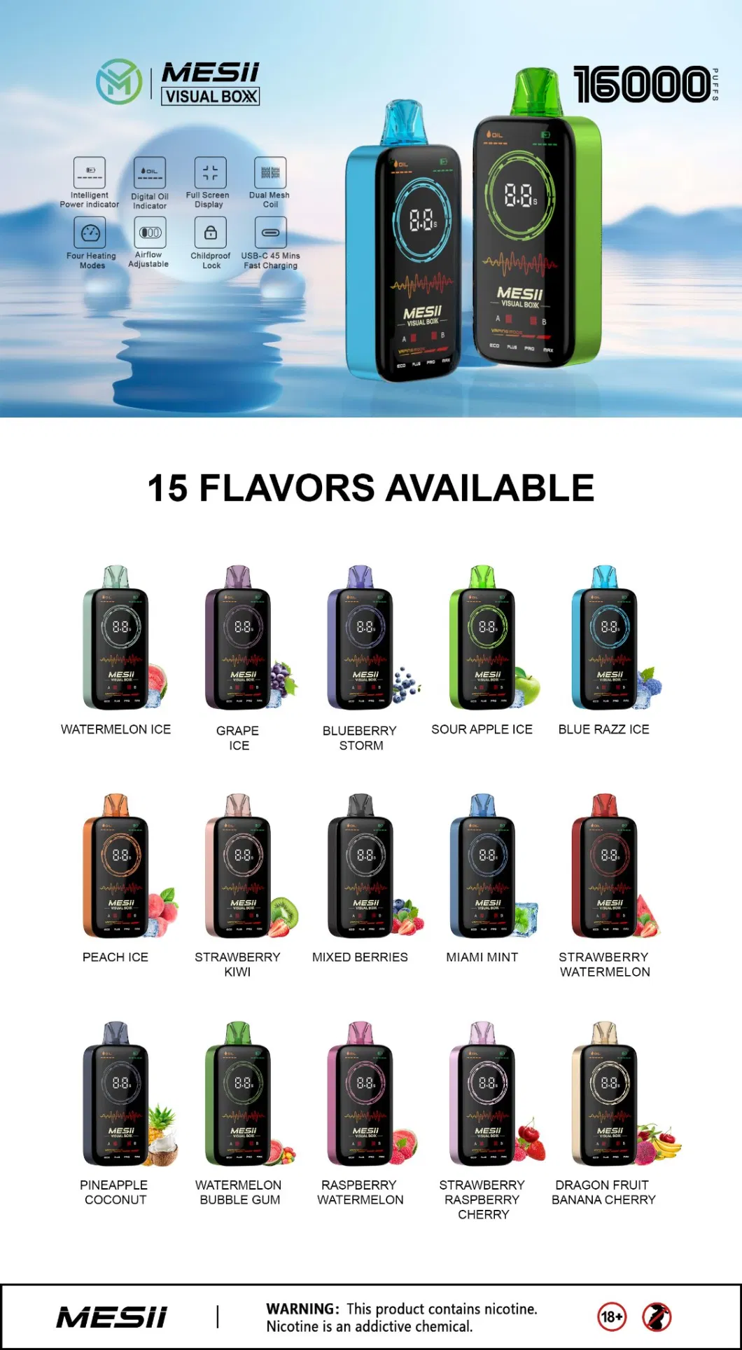 Wholesale I Vape Full Screen Disposable Dual Mesh Mesii Visual Boxx 16000 Puffs