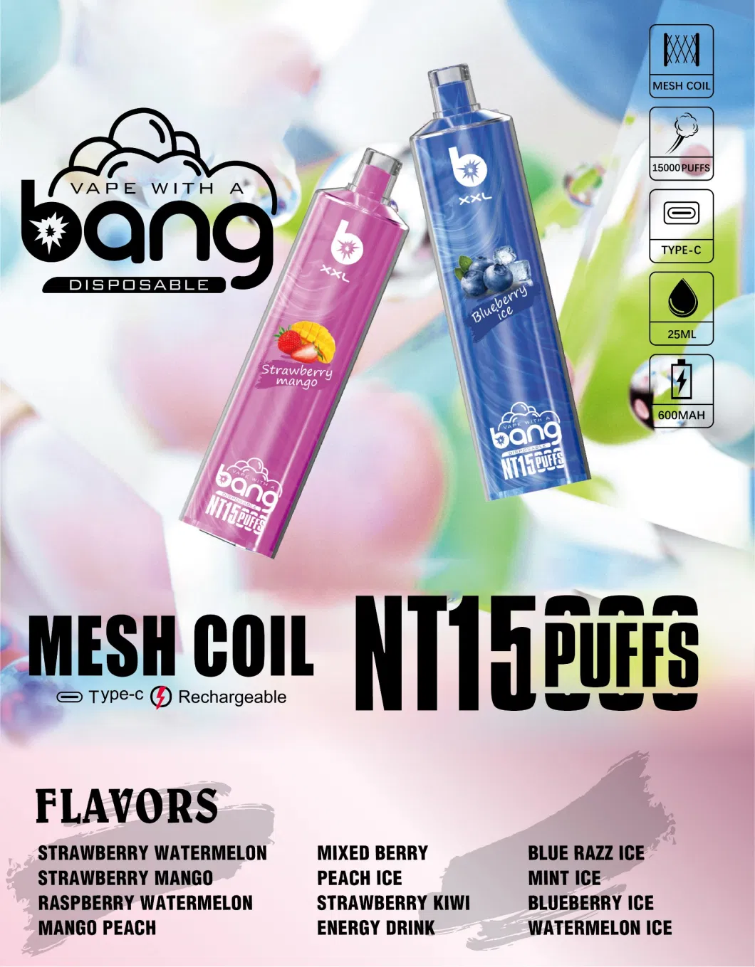 Zbood Popular Flavor Relief 30ml Titan Alpha Sigarette Bang Shisha 15000 Puff Disposable Vape