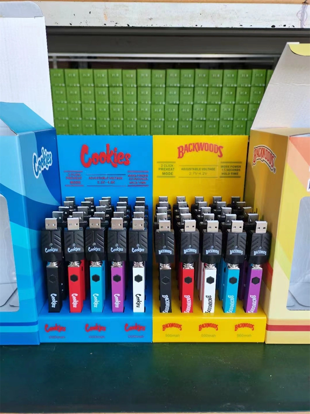 Wholesale 510 Thread Cookies Twist Backwoods Brass Kunckle 650mAh Display Dabwoods Mad Labs Packman Runtz Packwoods Muha Med Vape Pen Cart Box Cartridge Battery