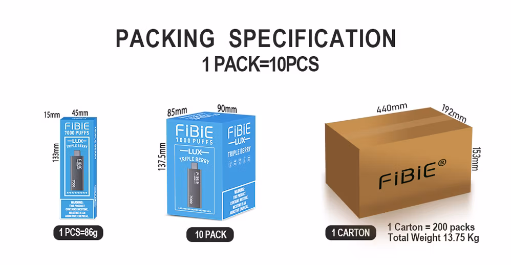 Fibie Lux 7000 12000 Puffs Dual Flavors Vapes Disposable E Cigarette Vape 10 Flavors OEM ODM Original Vaping Factory