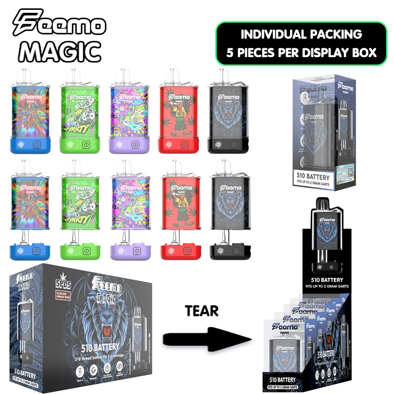 USA Wholesale Market Feemo Custom Logo Packaging 2ml Cartridge Atomizer Pod 510 Thread Rechargeable Battery Disposable Vape Mod for Thick Oil Vaping Kits 12000