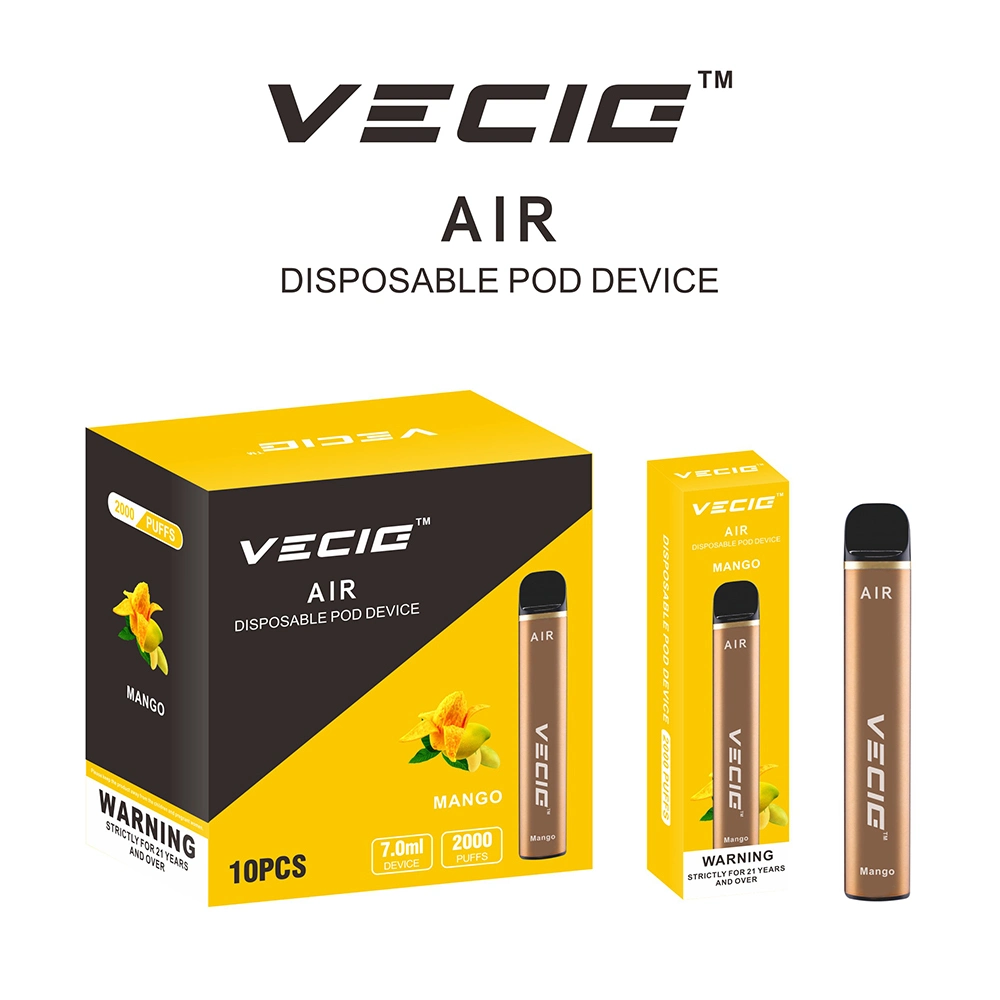 UK Market Best Popular Disposable Vape Vecig Air 2000puff Grade a Battery Vaporizer Pod Vape Pen Electronic Cigarette