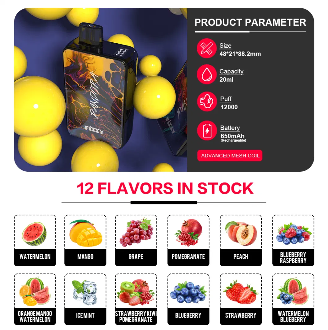 Newest Fizzy Pandora 12000 Puff Disposable Vape Pod Digital Screen EU Warehouse E-Cigarettes