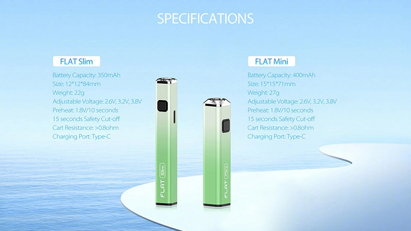 Yocan Flat Series Preheat Battery 350mAh 400mAh 650mAh 900mAh Adjustable Voltage Fit for 510 Thread Cartridge Vaporizer Pen