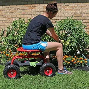 Rolling Garden Cart with Tool Tray and Swivel Seat