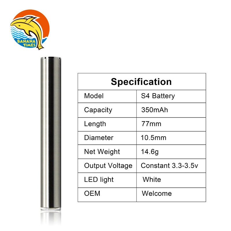 Factory OEM ODM Auto Draw Slim Twist Vaping Pen Batteries 350mAh Gold Buttonless 510 Vape Battery