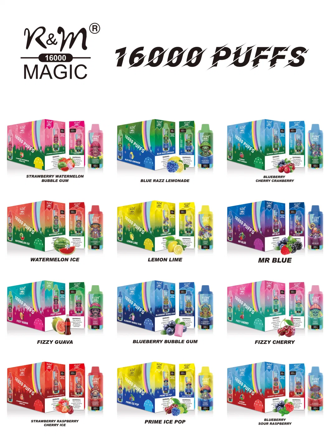 R&M Magic Tornado 16000 Puffs Wholesale E-Cigarette Disposable Vape Pen 24ml Premium Liquid with LED Screen 10 Different Flavors 0% 1% 2% 3% 5% Nic Available