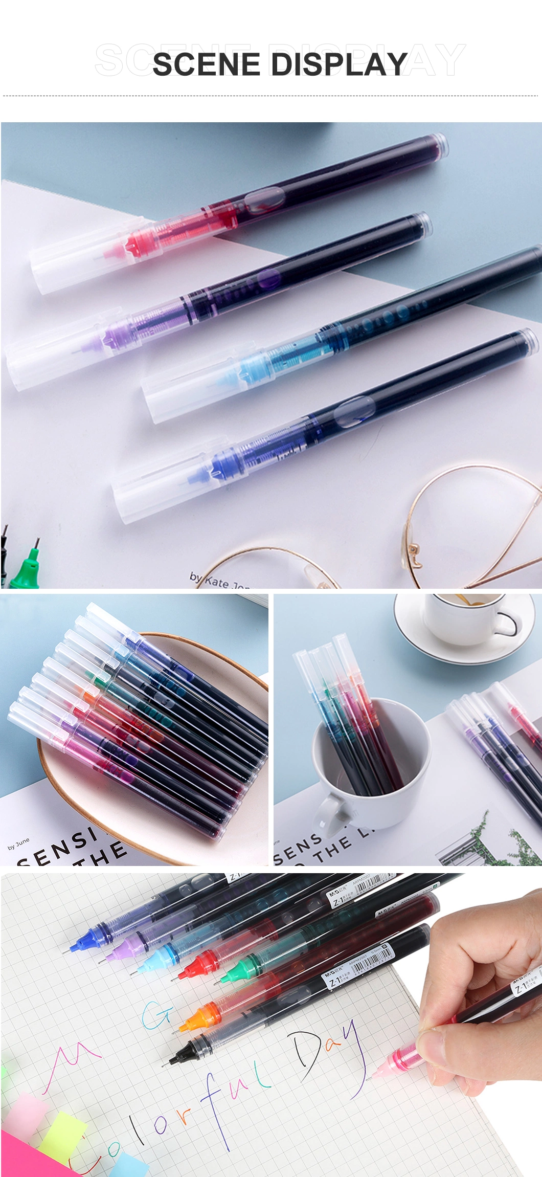 M&G Economic Liquid Roller Pen 0.5mm Black Blue Sky Blue Red Pink Orange Green Purple Needle Tip Fast Drying Roller Pen