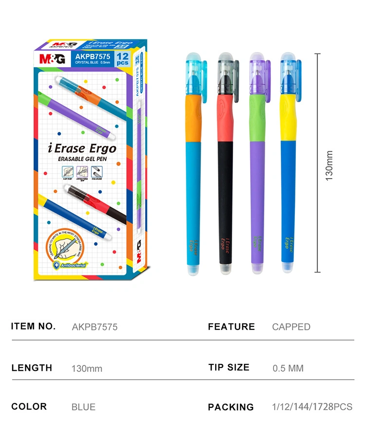 Best Selling Comfortable Rubber Coated Barrel 0.5mm Bullet Tip Erasable Gel Pen