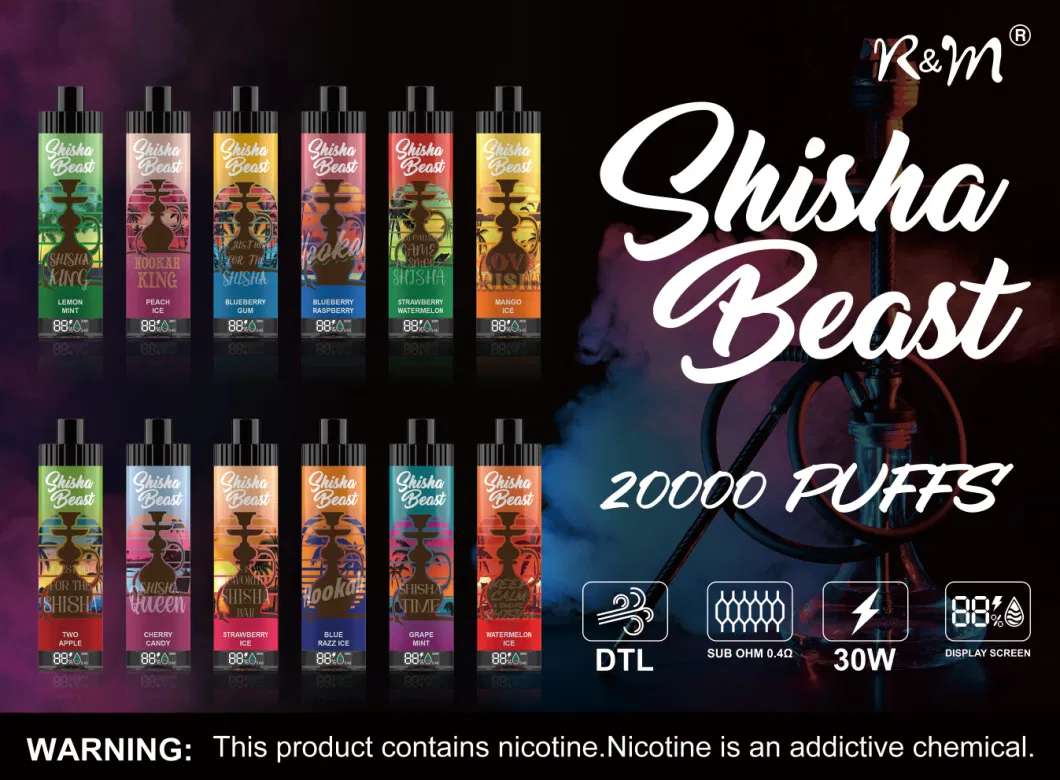 Shisha Beast 20K Puffs E-Cigarettes Randm Disposable Vape Pen 20000 Puffs RGB Lights 2% 5% 0% Nicotine 10 Flavors E Cigarette Tornado