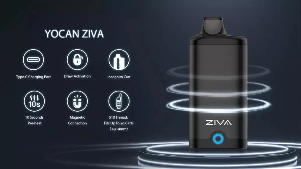 Yocan Ziva 650mAh Smart Vaporizer Mod 510 Incognito Cartridge Preheat USB Type-C Charging Vape Battery