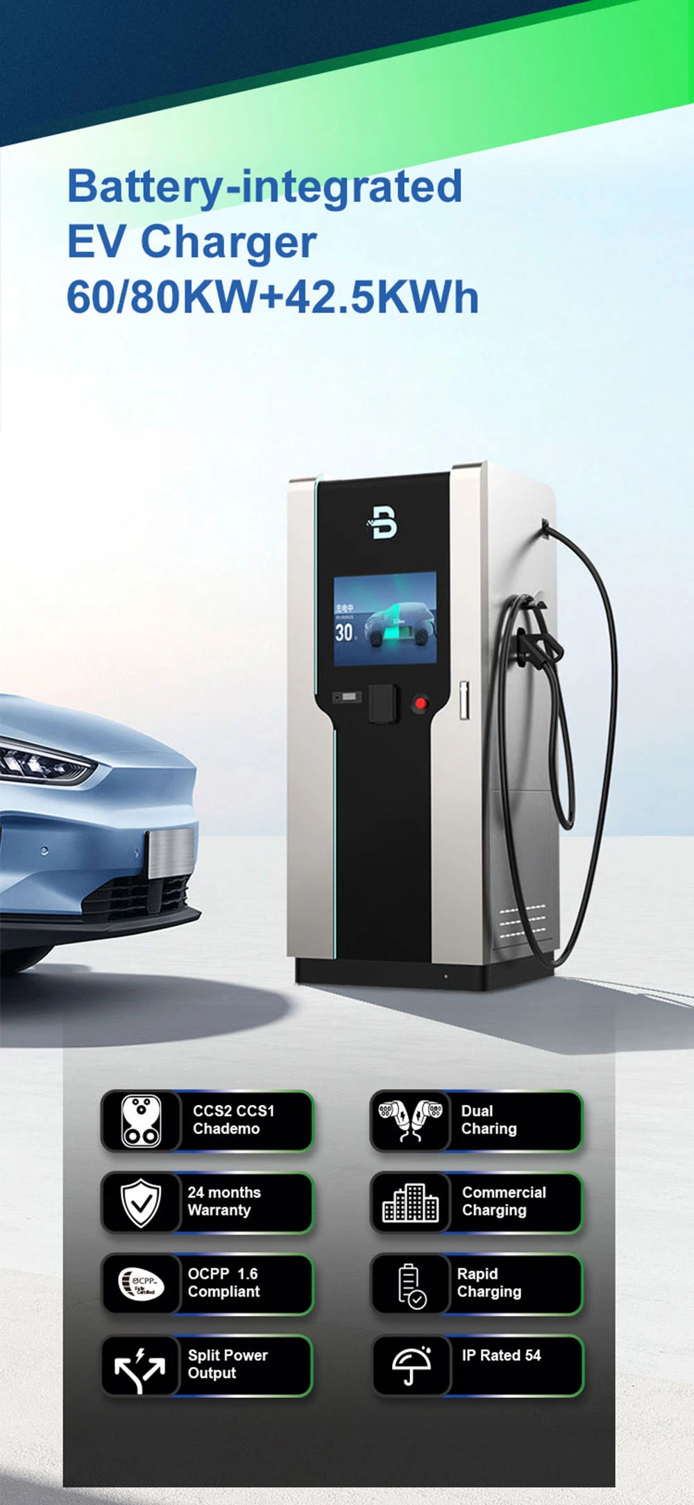 Beny Battery Intergrated DC Charging Station EV DC Fast Charger CCS2 CCS1 Chademo GB/T 60kw 80kw with a 42.5kwh Battery