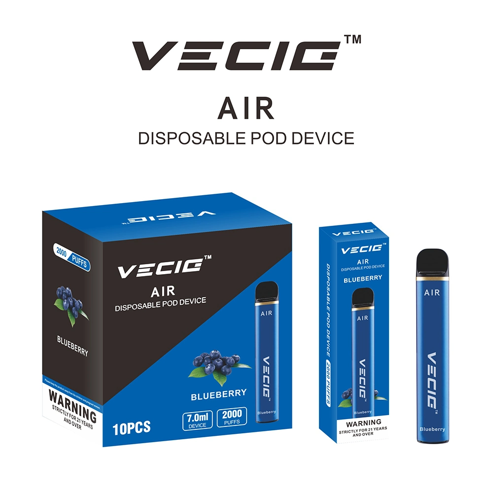 UK Market Best Popular Disposable Vape Vecig Air 2000puff Grade a Battery Vaporizer Pod Vape Pen Electronic Cigarette