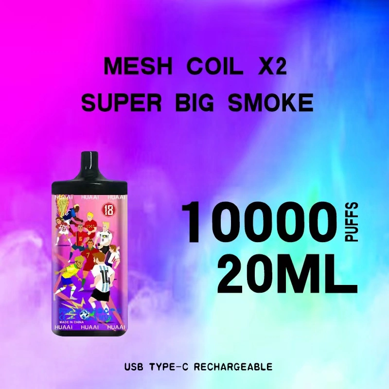 Mesh Coil*2 Super Big Smoke Complex Fruit Flavor 10000 Puffs 20ml Capacity 2% Salt Nicotine Rechargeable Disposable Vape