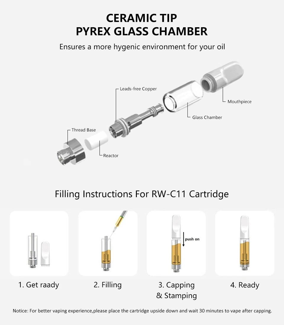 RW C11 Ceramic Coil 1ml Capacity Thick Oil Live Rosin Vape Cartridge E Cigarette Clearomizer Tank Atomizer Vape Carts