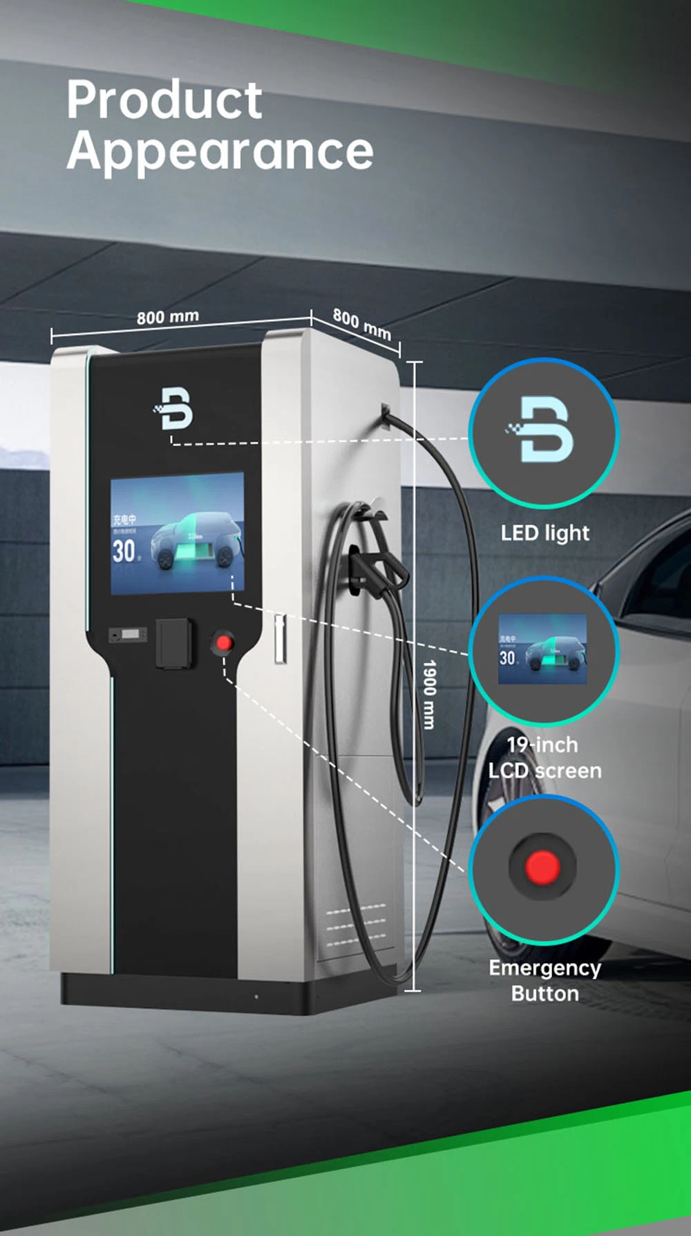 Beny 60kw 80kw Floor-Mounted Battery-Intergrated DC Charging Pile Fast DC EV Charger Station with Air Cooling Cable 42.5kwh Battery