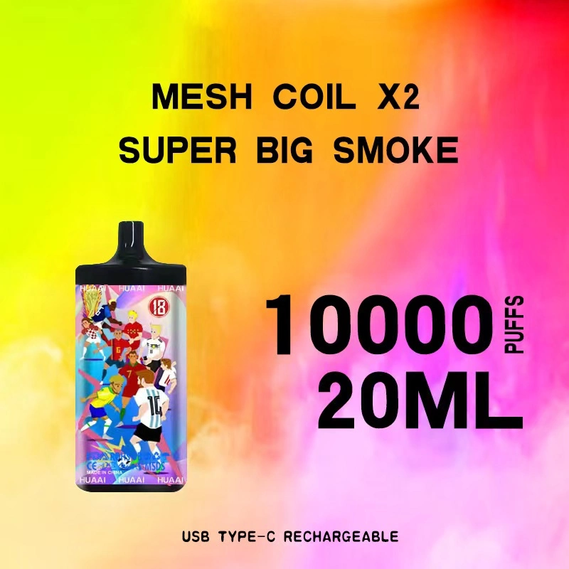 Mesh Coil*2 Super Big Smoke Complex Fruit Flavor 10000 Puffs 20ml Capacity 2% Salt Nicotine Rechargeable Disposable Vape