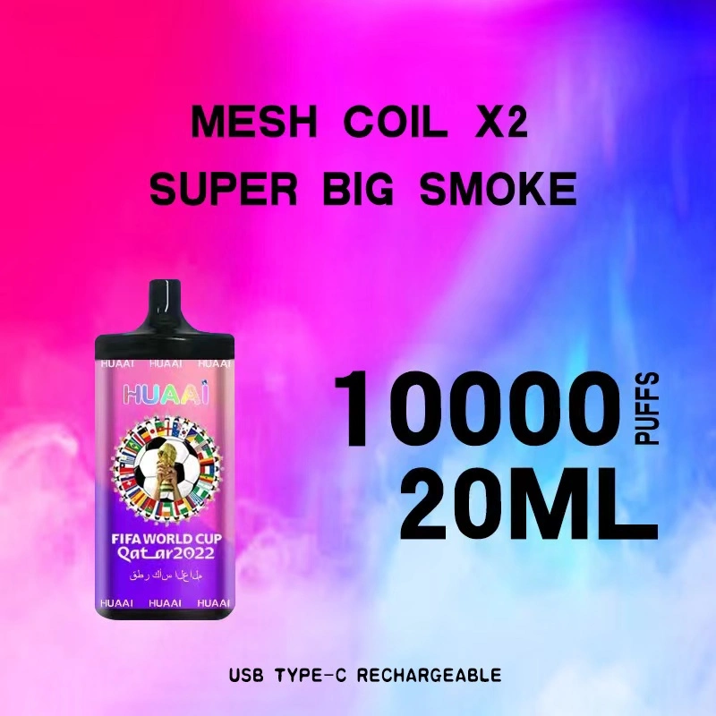 Mesh Coil*2 Super Big Smoke Complex Fruit Flavor 10000 Puffs 20ml Capacity 2% Salt Nicotine Rechargeable Disposable Vape